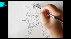 How to draw Ninja Turtles Leo, Как нарисовать черепашку ниндзя Леонардо