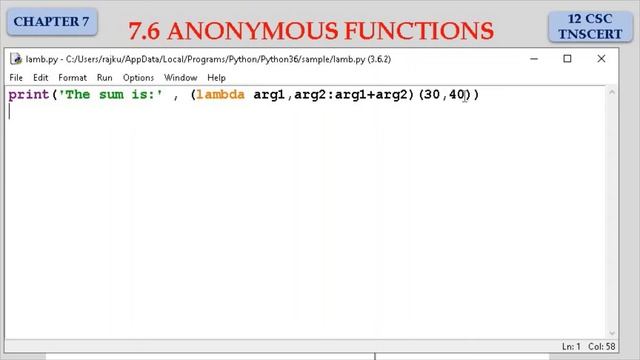 Chapter 7 - Python Functions (7.6 Anonymous Functions) смотреть онлайн