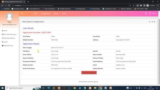 Online Birth Certificate System Using PHP and MySQL V2 | PHPGurukul
