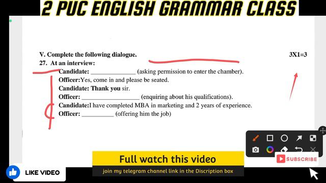 2 PUC English Grammar topics complete the dialogue. 3 marks 2nd English grammar class #2ndpuc 2024