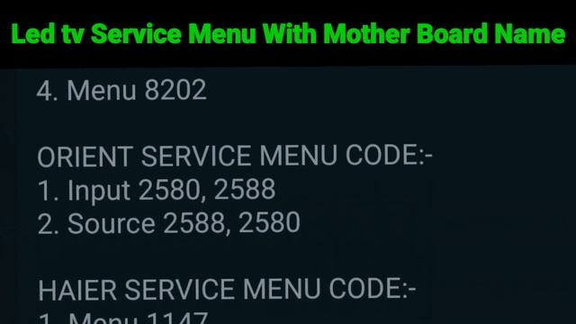 Led Lcd tv Service Menu Factory Code MotherBoard No | All China Mother Board Service Menu Code