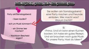 Goethe Zertifikat A2, Sprechen, Teil 3: Dialog zum Thema "Eine Party planen"