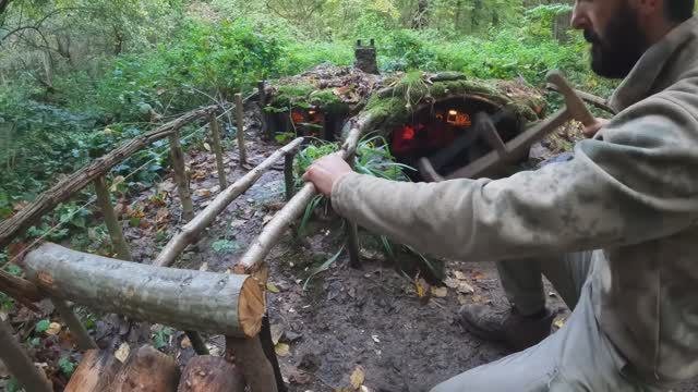 14-дневный одиночный лагерь, строительство подземного убежища с камином