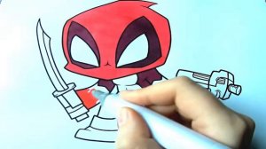 Coloring page for kids Chibi Deadpool | Marvel Comics | Мультик-раскраска для детей Чиби Дэдпул