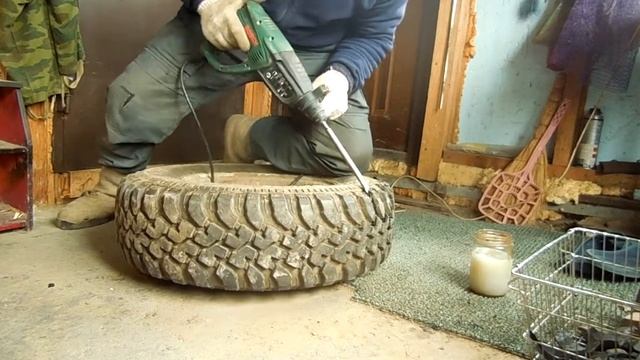 Резка резины перфоратором