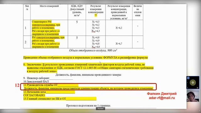 Ошибки оформления протокола измерений вредных веществ в воздухе рабочей зоны