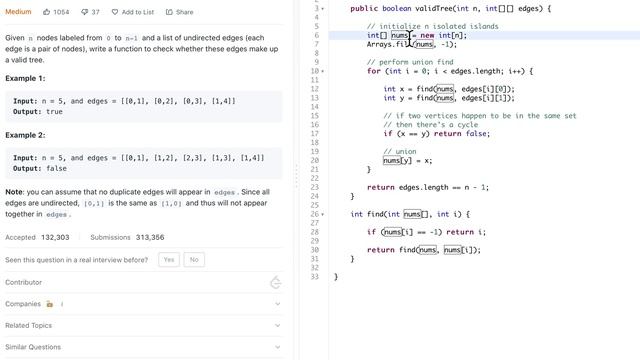 LeetCode 261 Java Union Find смотреть онлайн