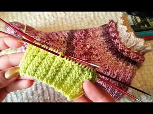 Эффектная резинка 2х1 спицами по кругу