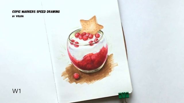 Copic markers speed drawing #16 / Рисую маркерами Copic новогодний десерт