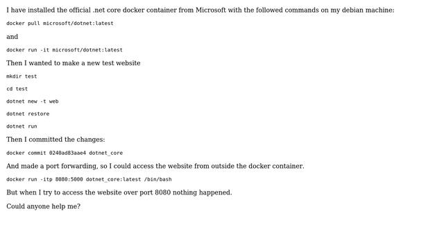 DevOps & SysAdmins: Cannot run webproject on .net core docker