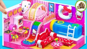 Домик hello kitty с бассейном и горкой для двоих из переработонного картона миниатюрный домик #95