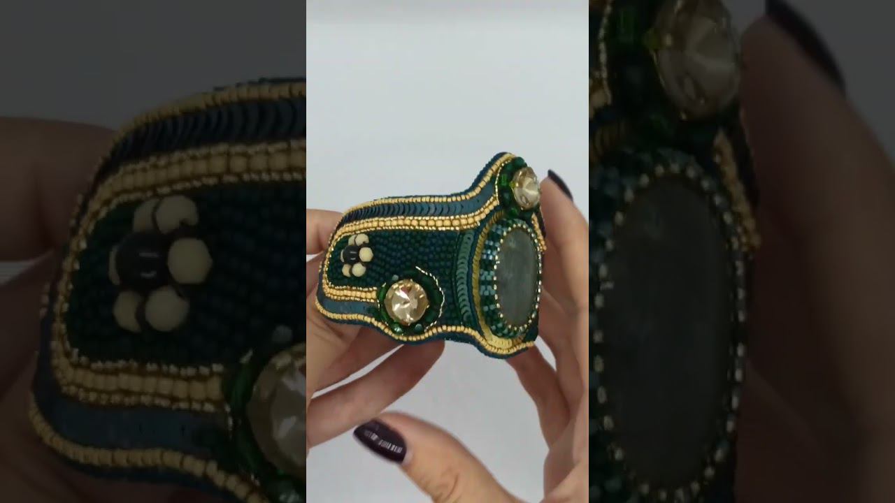 Браслет из бисера яшма Империя зеленый изумруд золото крупный вышивка смотреть онлайн