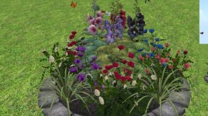 Клумбы с цветами и бабочками..Second Life. Flowerbed with beautiful flowers and butterflies