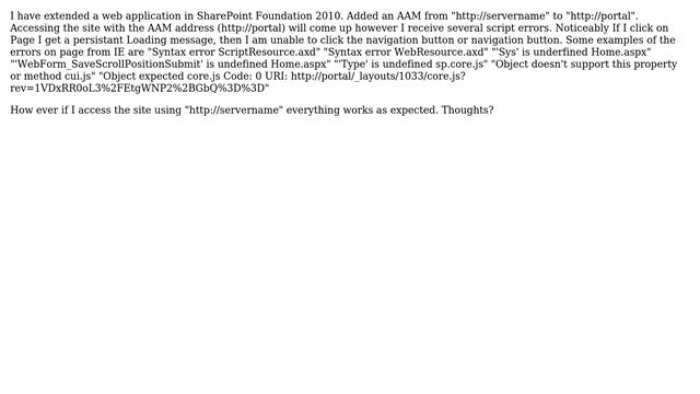 Sharepoint: Why am I getting JavaScript errors in my extended web application?