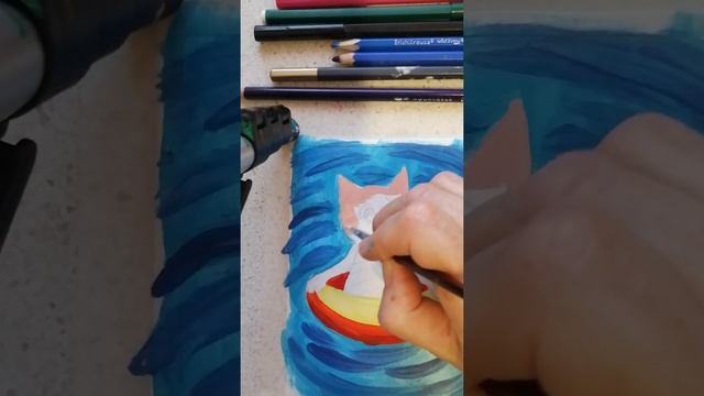 Рисуем  котёнка. Открытка. для самых маленьких#рисуемвместе#семья#лето#море#котенок#скетч