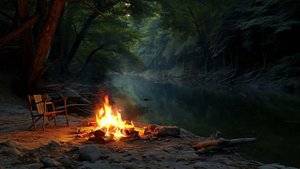 🔥Треск костра, Плеск воды, Звуки вечернего леса. Для отдыха, релакса, быстрого сна. Relaxing Bonfir