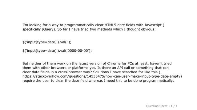 jQuery : How do you programmatically clear HTML5 date fields? смотреть онлайн
