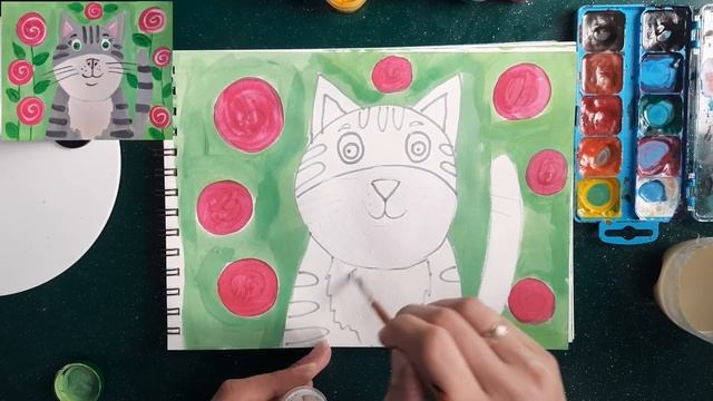 Как нарисовать милого кота. Рисуем котика красками. смотреть онлайн