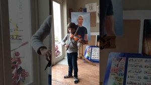 A major scale 3 octaves on violin -6 year old boy. Гамма Ля мажор на скрипке, 3 октавы.