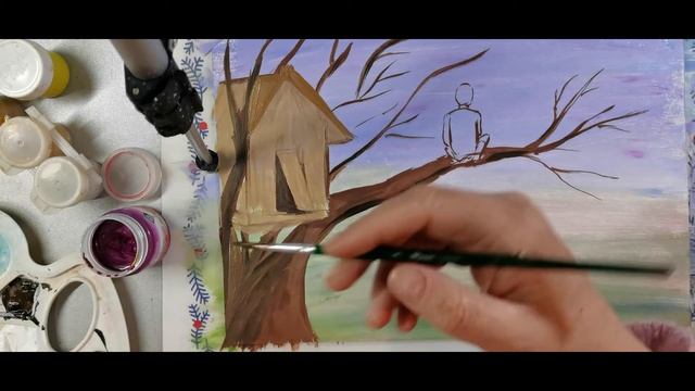 Домик на дереве. Рисуем гуашью смотреть онлайн