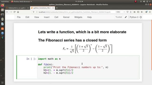 functions in python3, closed form of the Fibonacci series смотреть онлайн