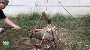 Как мы бревна от коры очищали.