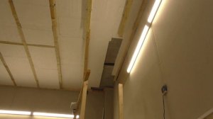 Утепление потолка в гараже. Пенопласт + брус + гипсокартон.