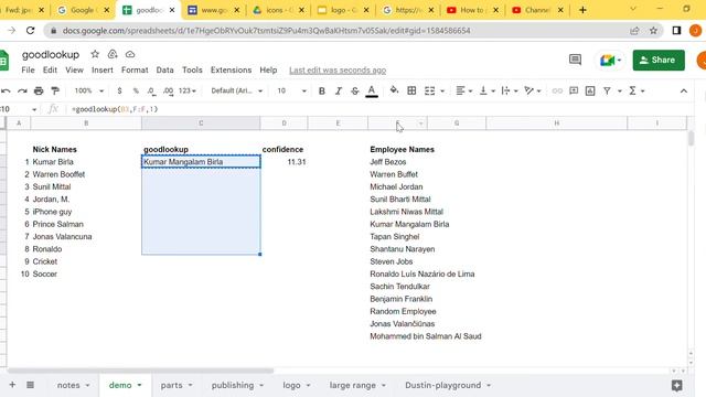 goodlookup for google sheets - fuzzy matching employee names / nick names смотреть онлайн