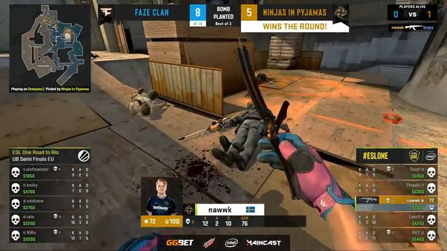 FaZe vs NIP [Map 1, Overpass]| ESL One: Road to Rio смотреть онлайн