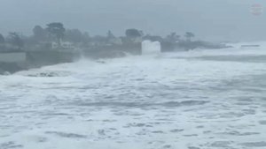 Storm waves like tsunami hit California! Storm and flooding in Capitola and Santa Cruz areas