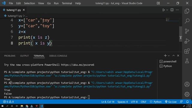Identity operators in Python (English) : Python tutorial #12 смотреть онлайн