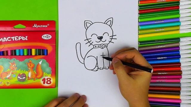 Как нарисовать КОШКУ из ЦИФРЫ - урок рисования смотреть онлайн