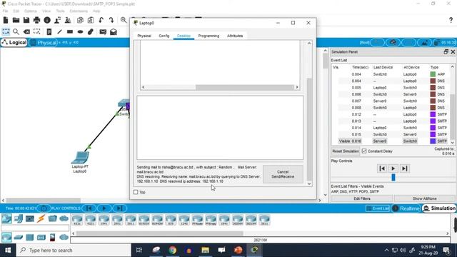 SMTP (Simple Mail Transfer Protocol) & POP3 (Post Office Protocol 3) in Cisco Packet Tracer