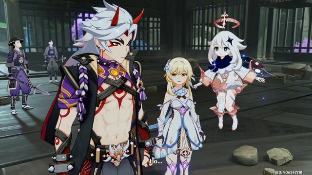 Genshin Impact. Аратаки Итто спасает синего они. Катсцена задания легенд Золотой души они. смотреть онлайн