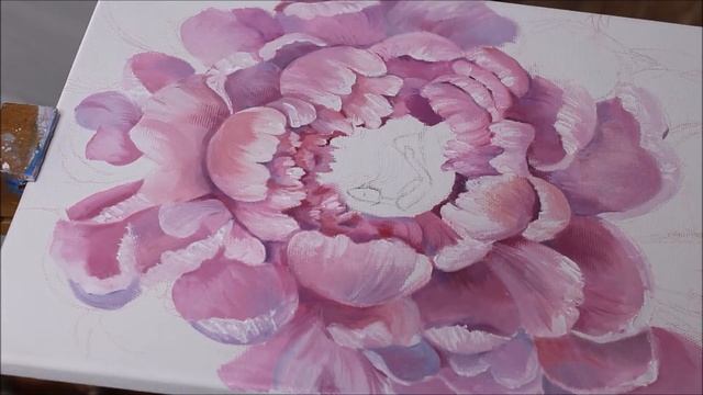 Пишу картину маслом "Девушка в пионе" смотреть онлайн