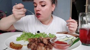 Мукбанг куриные сердечки, желудочки, картофельные хашбраун #мукбанг #фудблогер