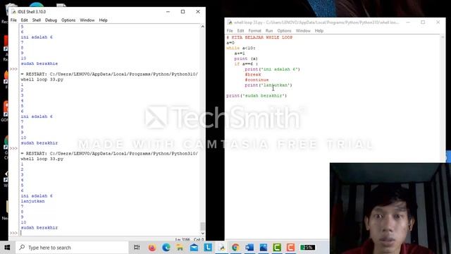 Belajar python part 3 (while loop, break, continue) смотреть онлайн