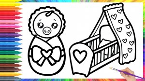 Как нарисовать ребенка и колыбельку для детей