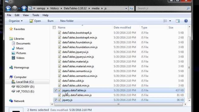 Setting up DataTables on a webpage