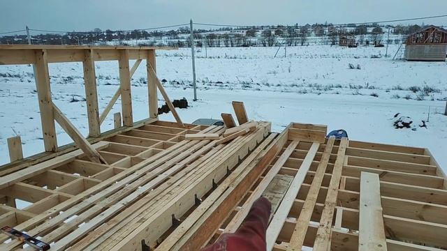 10. Односкатная крыша, Стропильные опоры, Каркасный дом 5*8