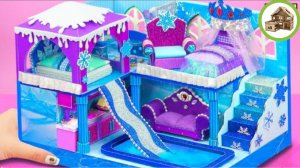 Замороженный мириатюрный двух комнатный замок  водной горкой и ледяным бассейном из картона /206