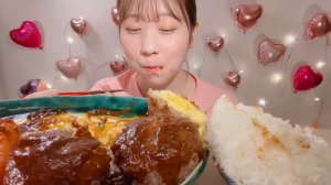 ASMR Hamburger Steak with Cheese【Mukbang/ Eating Sounds】【English subtitles】