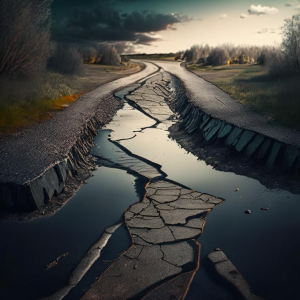 Разбитая дорога у речки