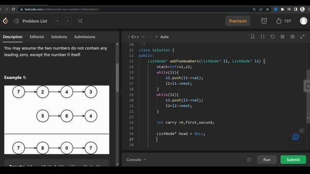 Add Two Numbers II - Leetcode 445 - C++ Solution