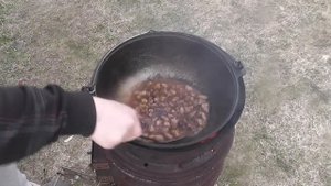 СЕРДЕЧКИ В СМЕТАННОМ СОУСЕ В КАЗАНЕ на костре