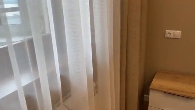 Легкие шторы с фактурой льна и тюль для спальни в эко - стиле
