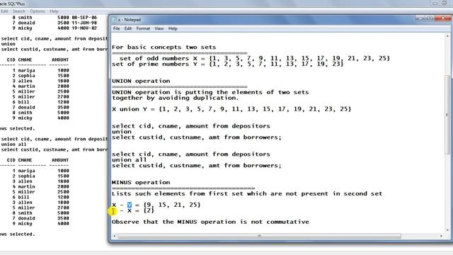 SQL set operations - SQL set operators tutorial - Set operators in Oracle