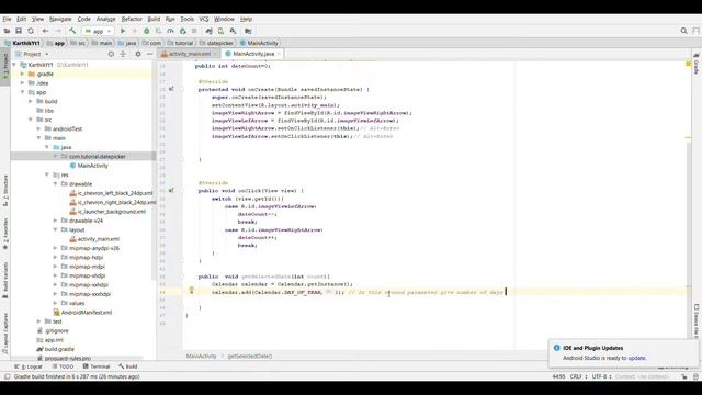 Get date by clicking left arrow & right arrow in Android Studio. смотреть онлайн
