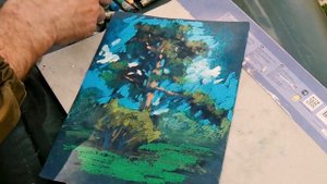 Масляная пастель. Пленер. Рисунок сосны.