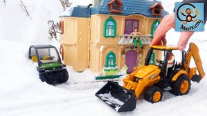 Мультик про Машинки - Экскаватор-Бульдозер и Самосвал Брудер чистят дорогу от снега. Манкиту